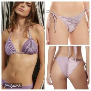PQ Isla Top and Ruched Tie Full Bikini Bottom in Violet Sunset